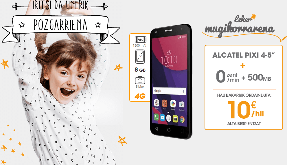 Alcatel PIXI 4-5 + 0zent/min+500MB
